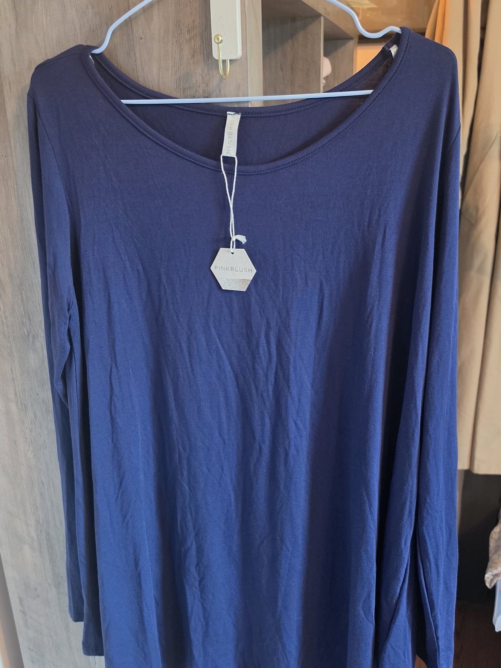 Pinkblush Navy Blue Long Sleeve Scoop Neck Top